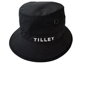 TILLEY Black Golf Bucket Hat Light Rain Resistant White Embroidery Sz L